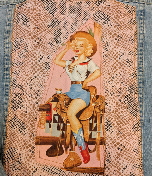 Retro Pink Cowgirl | Giddy Up Powder Puff | Vintage Jean Jacket